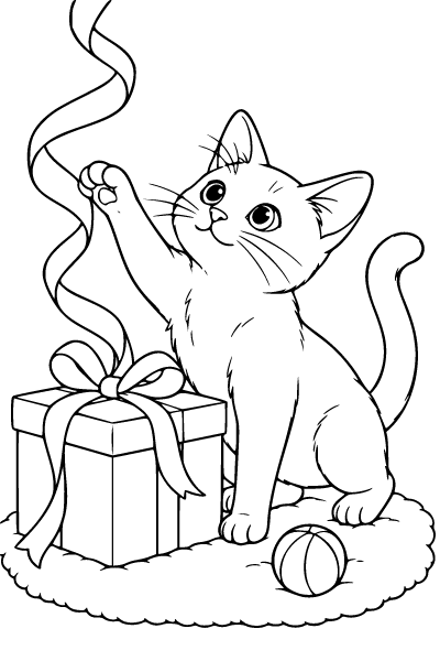 Cat Playing With A Ribbon Coloring Page, Cat coloring page