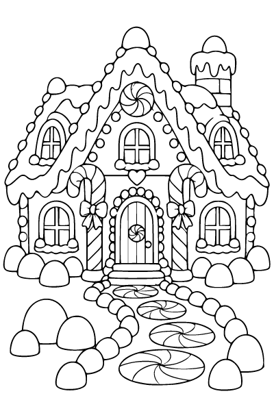 Christmas Gingerbread Cottage Coloring Page, Christmas coloring page