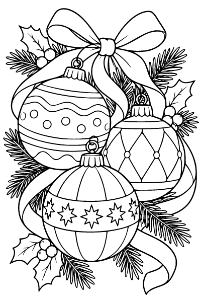 Christmas Ornaments And Ribbon Coloring Page, Christmas coloring page