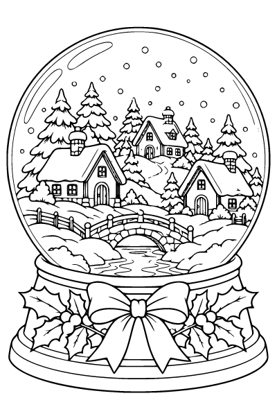 Christmas Village In A Snow Globe Coloring Page, Christmas coloring page