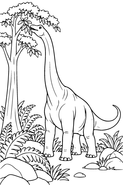 Dinosaur Brachiosaurus Eating Leaves Coloring Page, Dinosaur coloring page