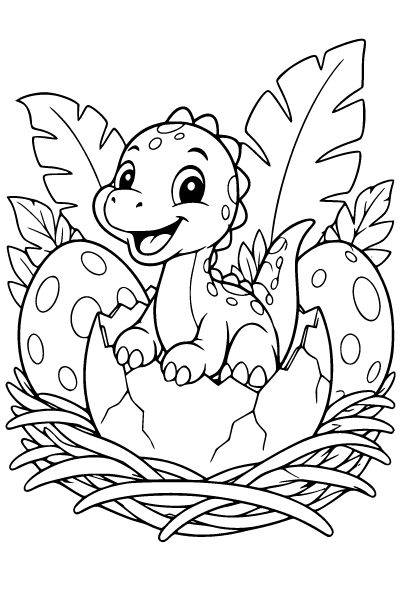 Dinosaur Hatching From An Egg Coloring Page, Dinosaur coloring page