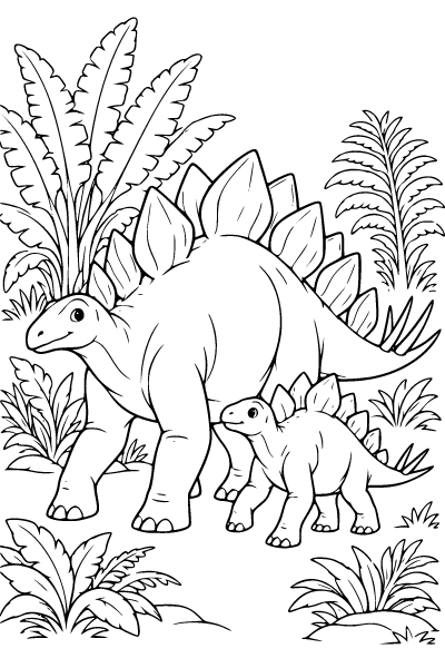 Dinosaur Stegosaurus And Baby Coloring Page, Dinosaur coloring page