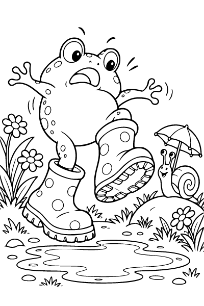 Funny Frog In Rain Boots Coloring Page, Funny coloring page