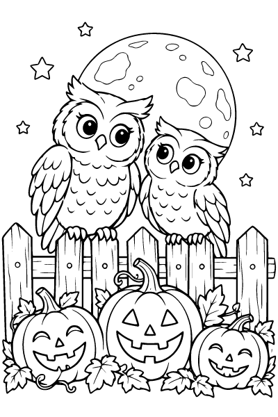 Halloween Owls And Jack O Lanterns Coloring Page, Halloween coloring page