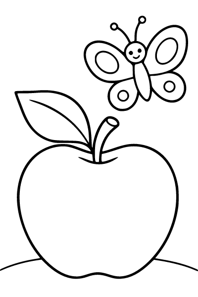 Preschool Big Apple And Leaf Coloring Page, Preschool coloring page