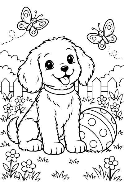 Playful Puppy With A Ball Coloring Page, Puppy coloring page