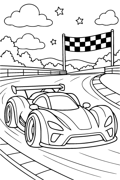 Race Car At The Finish Line Coloring Page, Race Car coloring page