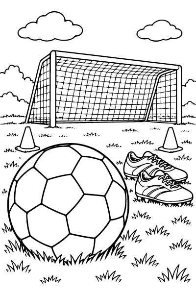 Soccer Ball And Goal Coloring Page, Soccer coloring page