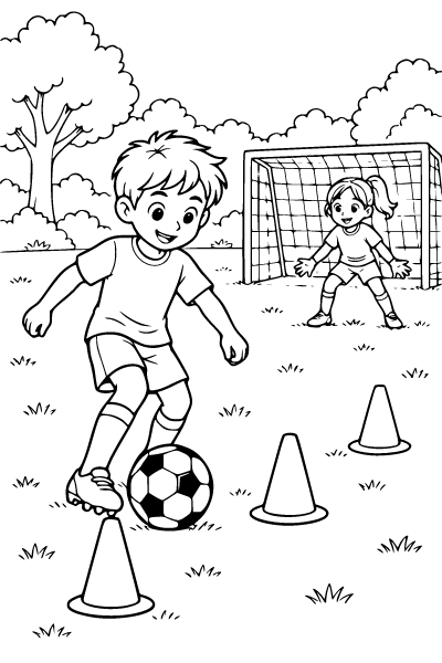 Soccer Practice In The Park Coloring Page, Soccer coloring page