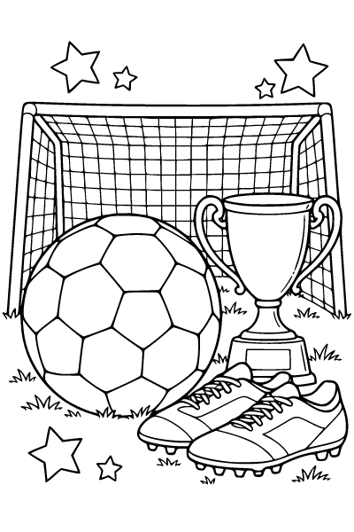 Soccer Goal And Championship Cup Coloring Page, Soccer coloring page