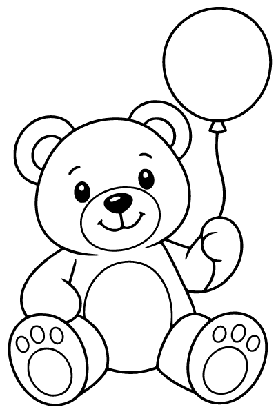 Toddler Teddy Bear With A Balloon Coloring Page, Toddlers coloring page