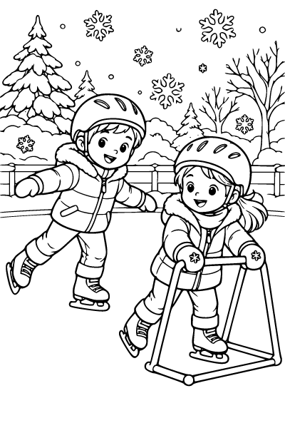 Winter Activities Ice Skating Coloring Page, Winter Activities coloring page